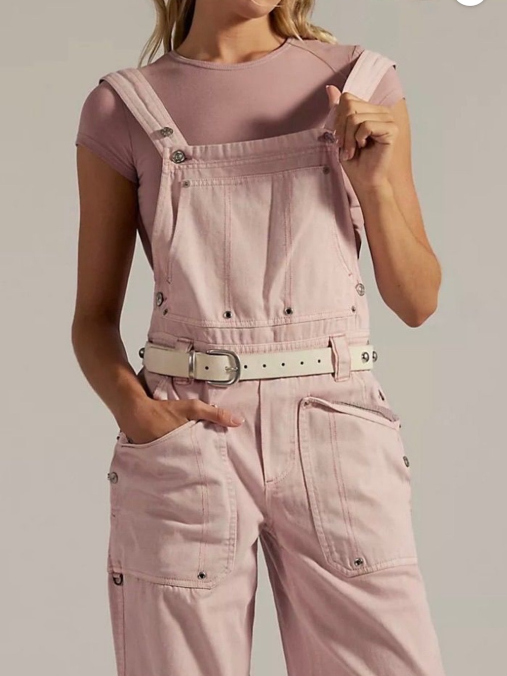 Free People Just in Time Pink Denim Overalls MSRP $198